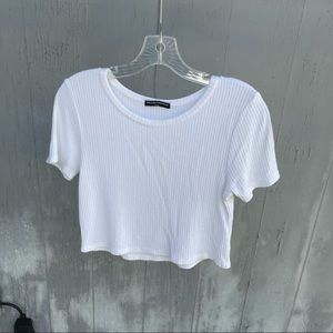 Brandy Melville Plain White Ribbed T-Shirt